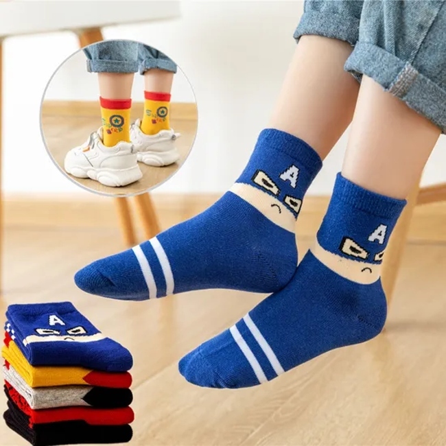 Autumn and Winter Solid Medium Cotton Superman Spider Man Cartoon Big Boy Socks