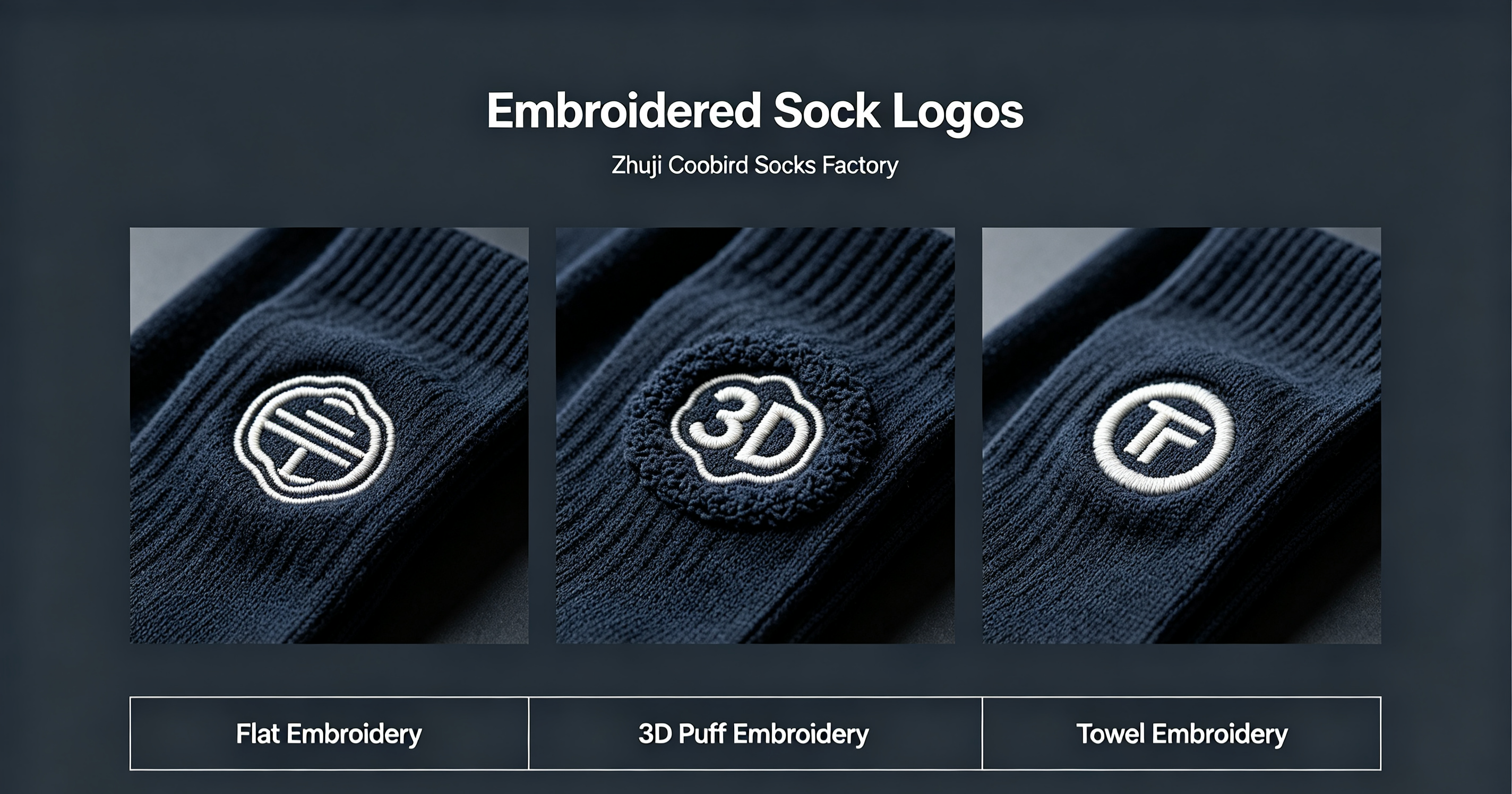 Embroidered Sock Logos: Flat Embroidery vs. 3D Puff Embroidery vs. Towel Embroidery — Cost, Effect & Foreign Trade Guide