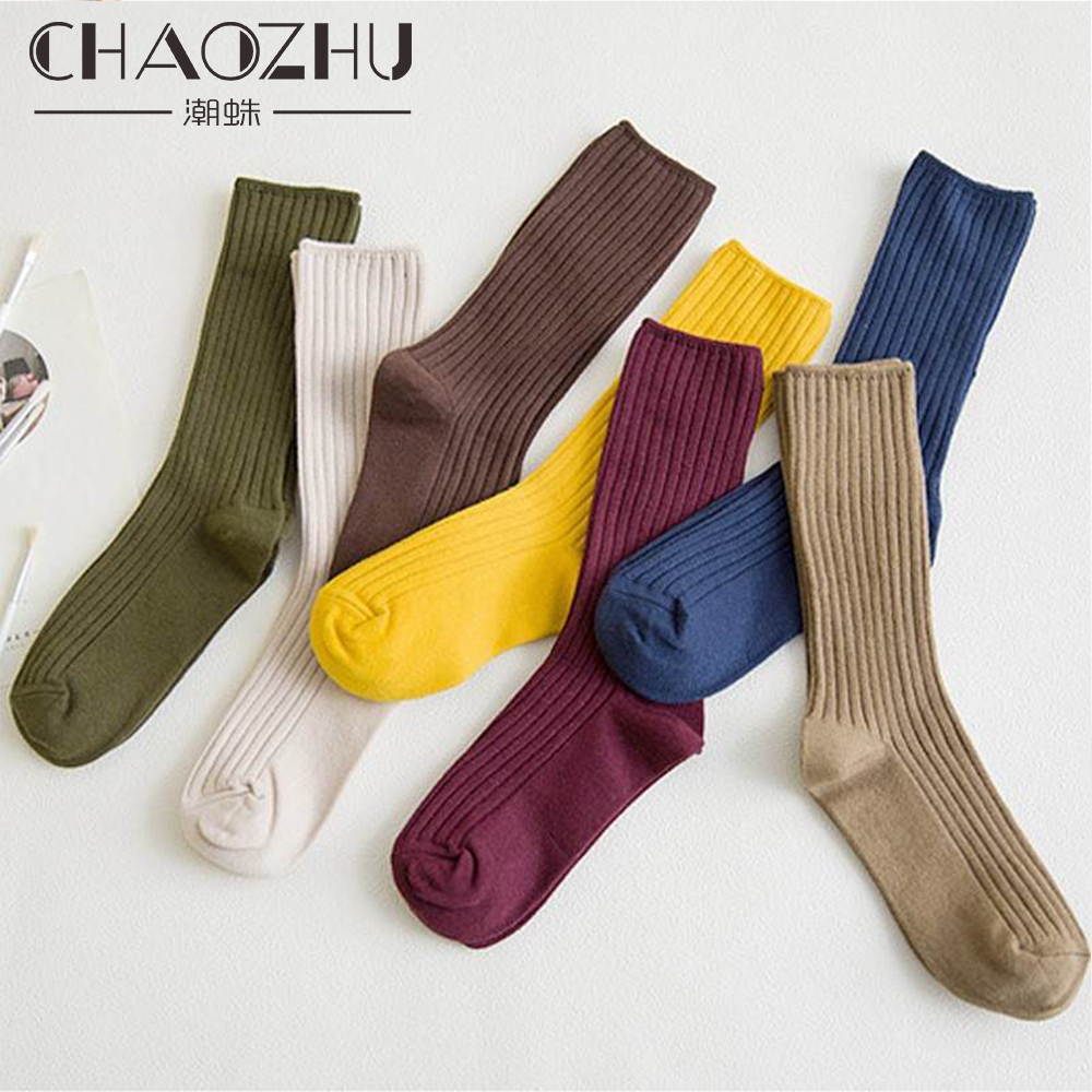 discreet shipping solid ribbed crew socks women mixed color seasons fit loose socks set daily basic 