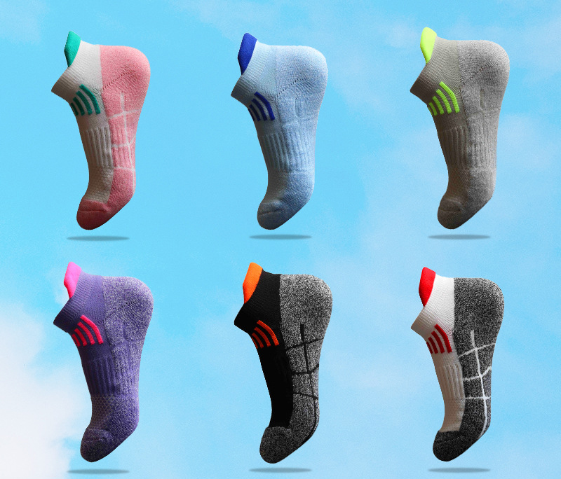 Chinese Manufacturer Female Sports Socks Towels Anti Friction Spell Color Mesh Breathable Bottom Sock Running Socks Outdoor 