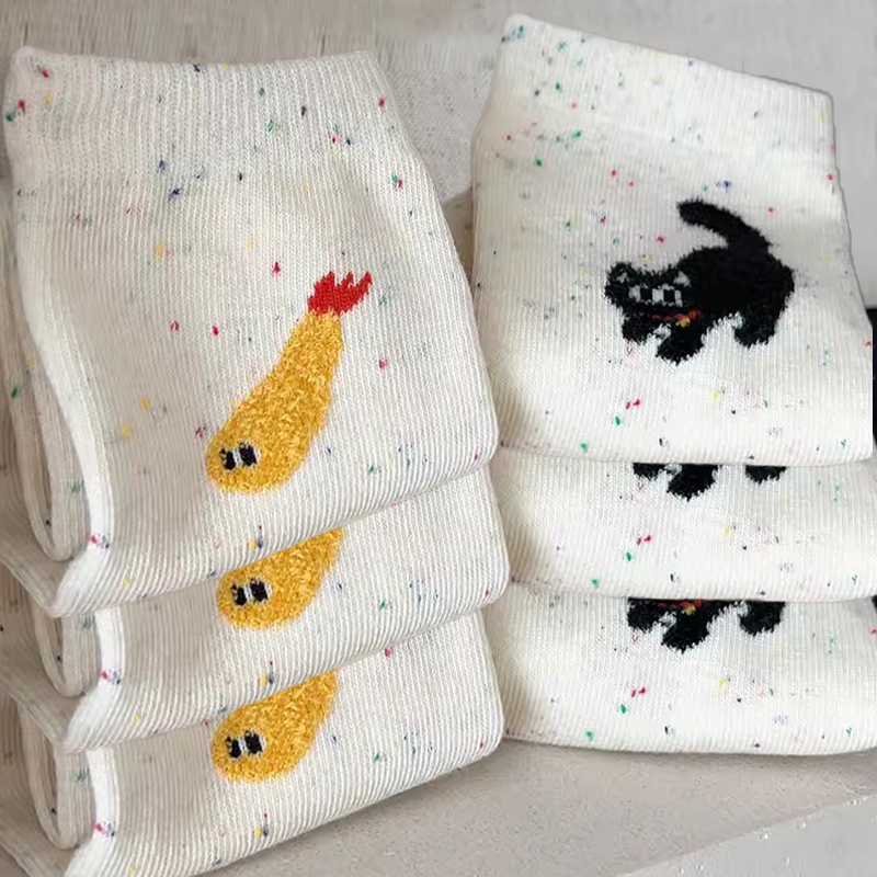 Bespoke Cartoon Vintage Dot Socks for women Cat Fish Socks Cute Cartoon Cat Fish Pattern Middle Tube Socks Soft Thermal Warm 