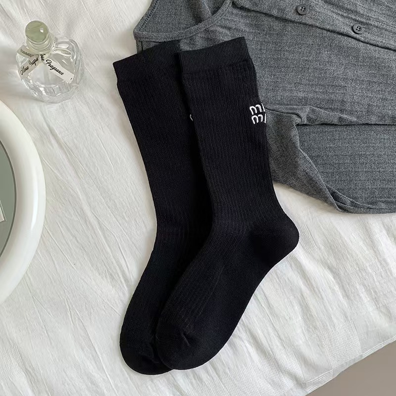 bulk buying Stockings Socks Embroidered Letter women s High Barrel Striped Double Needle Stacked Socks Birthday Gift Valentine 