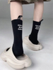 latest model For women Solid Color Fashion style Heel label English Letters Cotton Casual Middle Tube Couple Socks Street Sport 