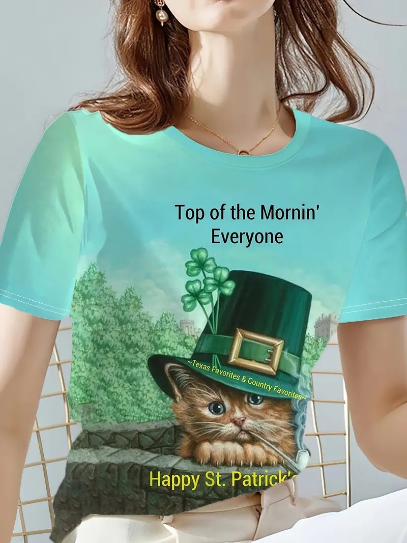 premium products women St Patrick S Day T Shirt Full Print Glitter Graphic Crew Neck Short Sleeve Tshirts New In Casual Party T 