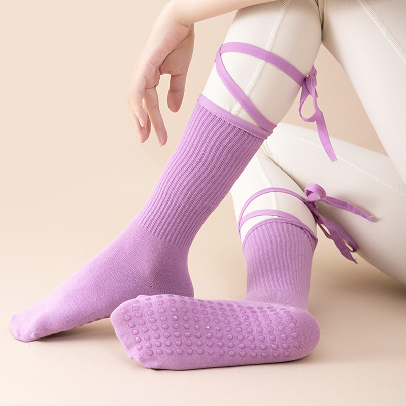 high quality Professional Yoga Stockings Women Gym Fitness Non slip Socks Cross Drawstring Pilates Workout Multi color