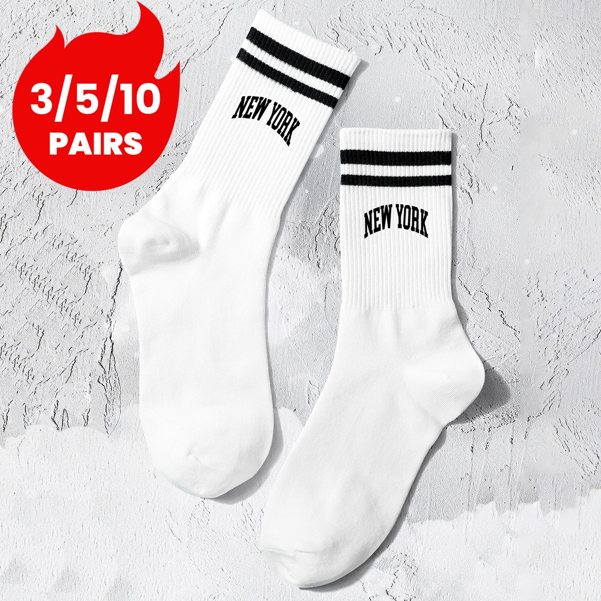 high-volume orders women s Crew Socks White Socks "New York" Lettering and Stripes Comfortable Breathable Moisture 