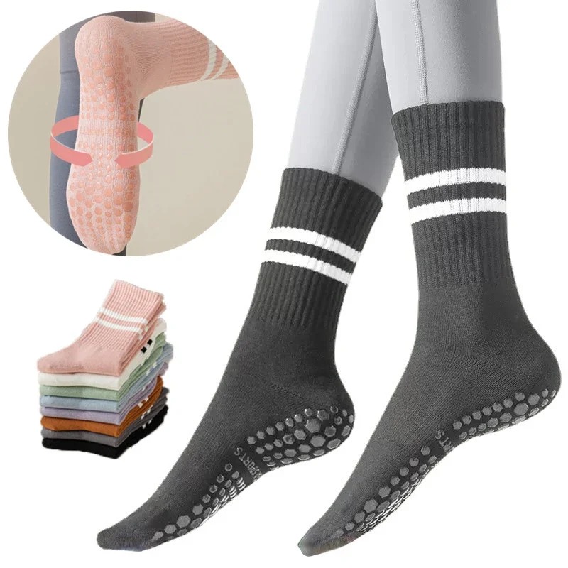 quick delivery Yoga Socks For women Non slip Silicone Pilates Sport Socks Stripe Professional Fitness Mid tube Dance Ballet 