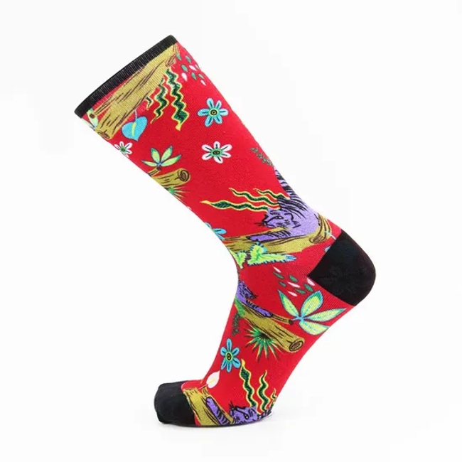 Low Price Crew Cotton Men Women Customized Red Printed Socks