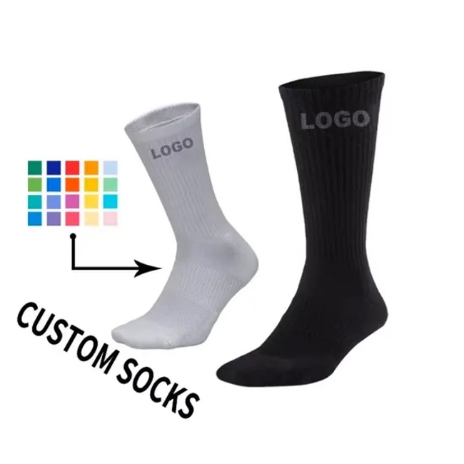 Custom Logo White Black Fashion Designer Casual Cotton Dress Sports Business Crew Men Socks