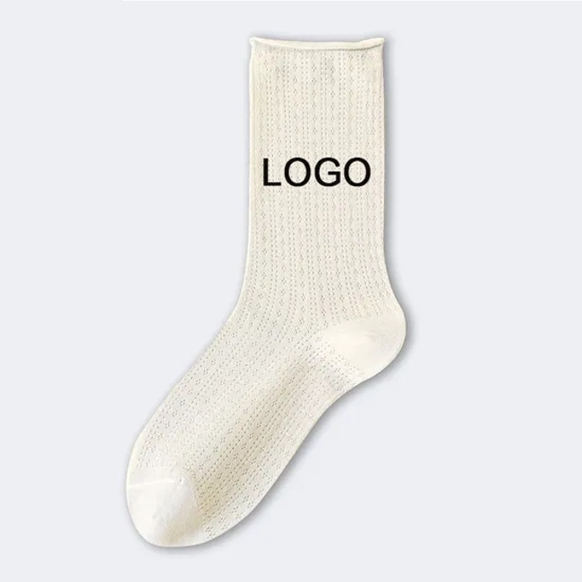 2024 Solid Color Women Men Casual Socks Custom Logo Crew Socks Spring and Summer Thick Cuff Socks