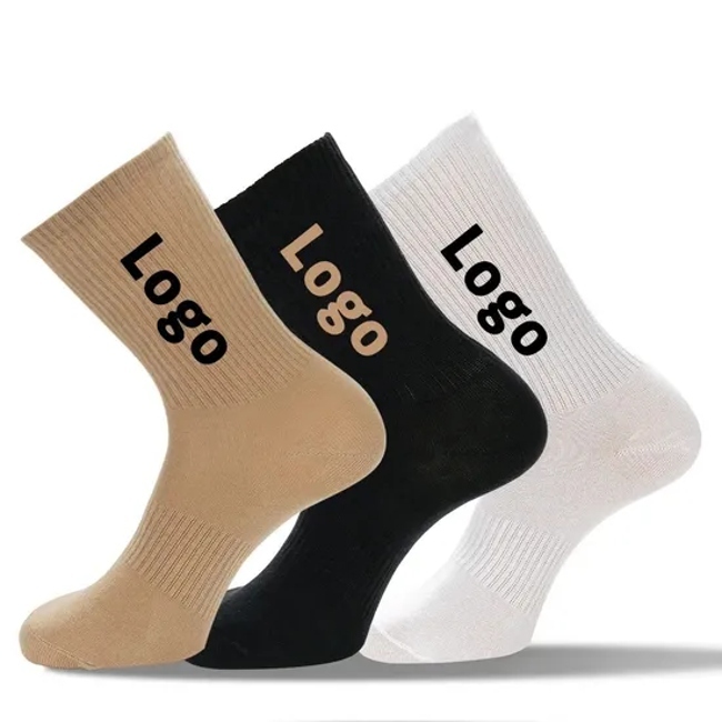 Men Women′s Athletic Crew Socks 100% Cotton Custom Knitted Letter Pattern Logo