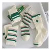 Men Women Unisex Gym Custom Embroidered Long Basic Vintage Ribbed Cable Knit Crew Work Dress Socks Black and White with Stripes