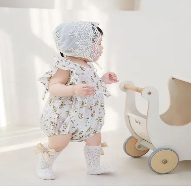 Summer Thin Loose Fitting Shift Ring Hollow Mesh Girls Bow MID Calf Baby Socks