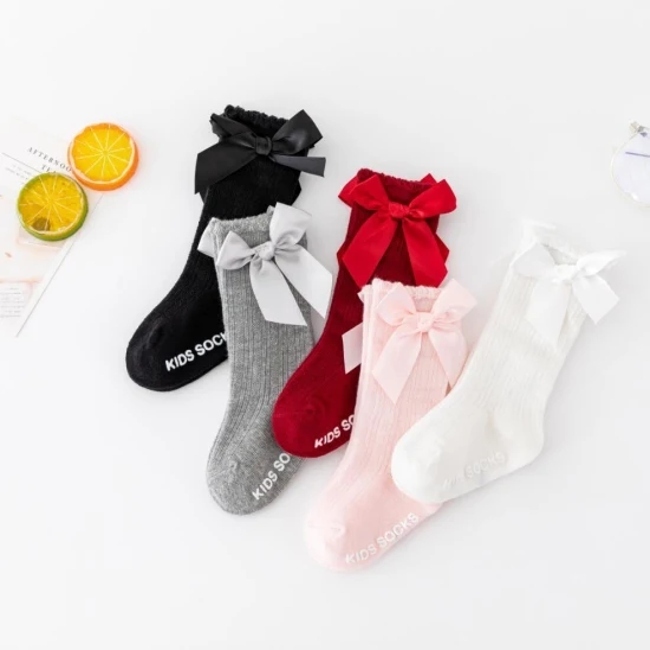 Wholesale Baby Striped Stockings Bubble Bow MID Tube Cotton Socks