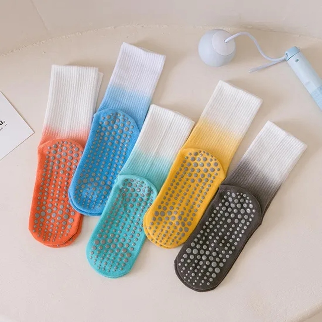 Wholesale Customization Cotton Silicone Dots Tie Dye Pilates Women Yoga Crew Socks