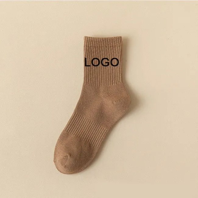 High Quality Thick 100% Cotton Socks Custom Design Logo Embroidery Sock Men and Women Crew Socks