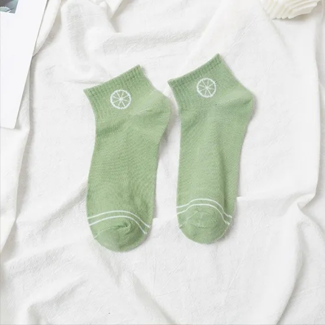 Fresh Green Lemon Athletic Low-Cut Crew Socks for Women