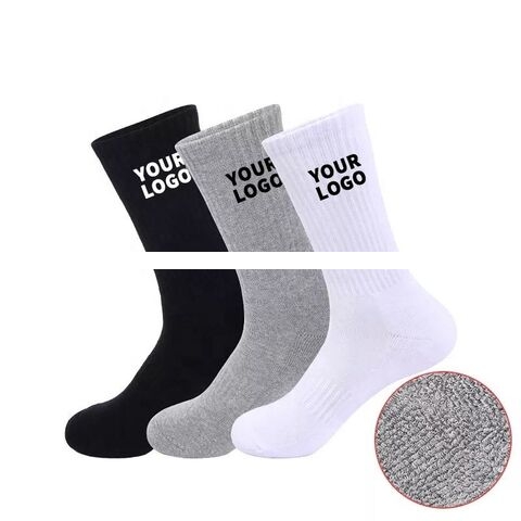 Unisex Cotton Cushion Plain White Black Grey Crew Training Athletic Custom Sports Socks