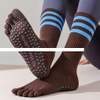 Factory stock long yoga socks non slip breathable high quality cotton dark five finger socks striped Pilates socks women