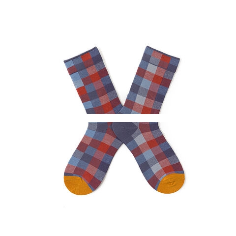 Factory price Unique fashionable wholesale breathable anti bacterial Grid pink blue colorful unisex crew socks