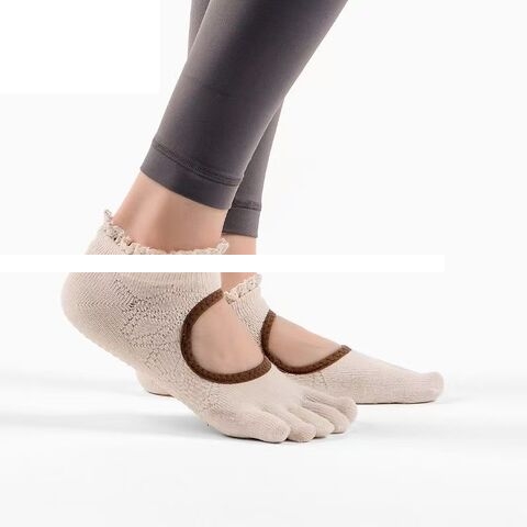 Source Factory five finger socks Lace yoga socks Breathable comfortable non slip custom grip logo Pilates women s socks