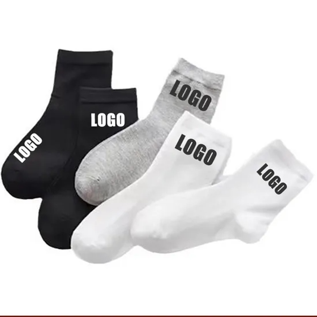 Wholesales Men Business Dress Sports Solid Custom Design Ankle Packaging Black White Socks