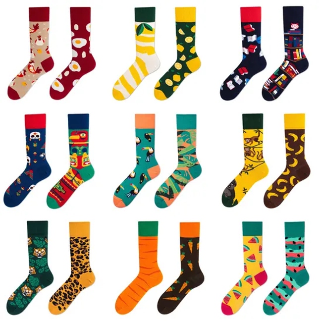 Creative Lovers Model Ab Asymmetric Tide Socks Fashion Personalized Trend Cartoon Jacquard Long Cotton Socks