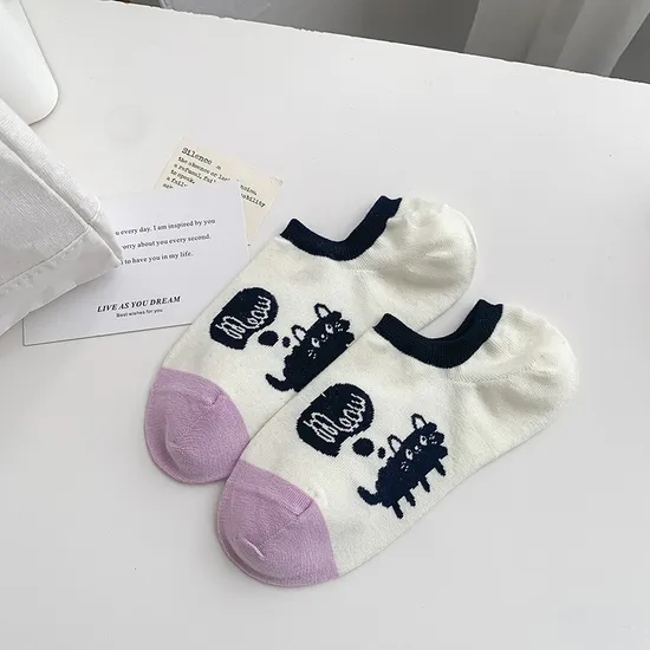 Children′s Summer Boat Socks Korean Cartoon Yuanbao Socks Color Blocking Silicone Anti-Falling Heel Invisible Socks