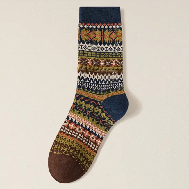 Autumn and Winter Retro Socks Women Boneless Ethnic Style Double Road Double Needle Birkenstocks MID-Calf Socks Trendy Combed Cotton Sports Socks