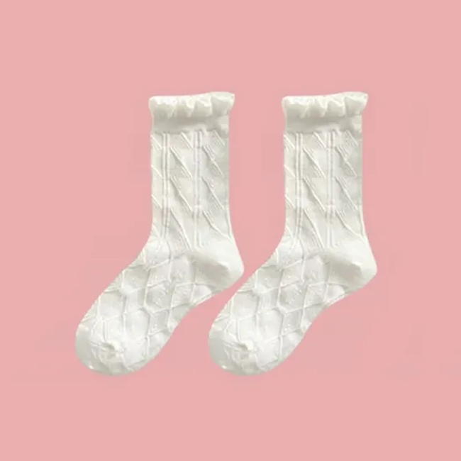 White Socks Women′s Medium Spring and Summer Thin High-Value Cute Lace Japanese Jk Simple Thigh High Socks