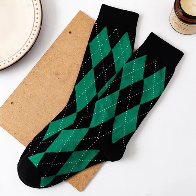 Diamond Plaid Long Socks Summer Sweat Absorbent Breathable MID-Calf Socks Ins Tide Casual Hundred Women′s Socks
