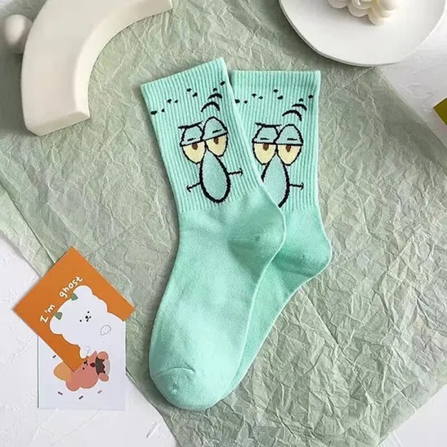 Socks Men′s Spring and Summer Thin Section MID-Calf Cotton Socks Sweat, Oduor and Anti-Slip Long Socks Cartoon Quirky Couple Casual Socks