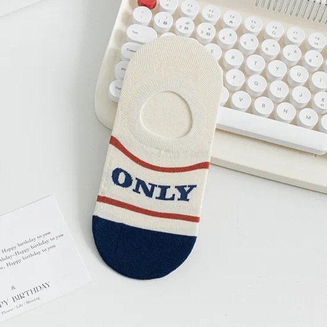 Socks Women Spring and Summer Shallow Invisible Socks Women Non-Slip Not Drop Heel Boat Socks Simple Blue Department Combed Cotton Boneless Socks