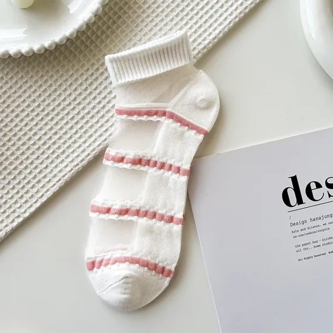 Spring and Summer New Socks Women′s Short Socks Japanese College Style Pink Tieka Socks Glass Silk Invisible Shallow Mouth Socks