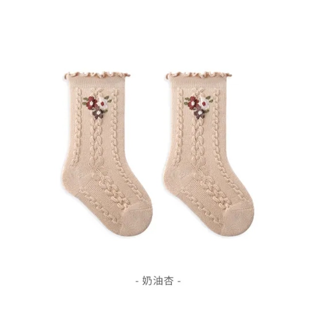 Baby Socks Autumn and Winter Wooden Ear Edge Loose Cuff No Strangulation Girls Princess Spring and Autumn Small Broken Flower Baby Boneless Medium Long Socks