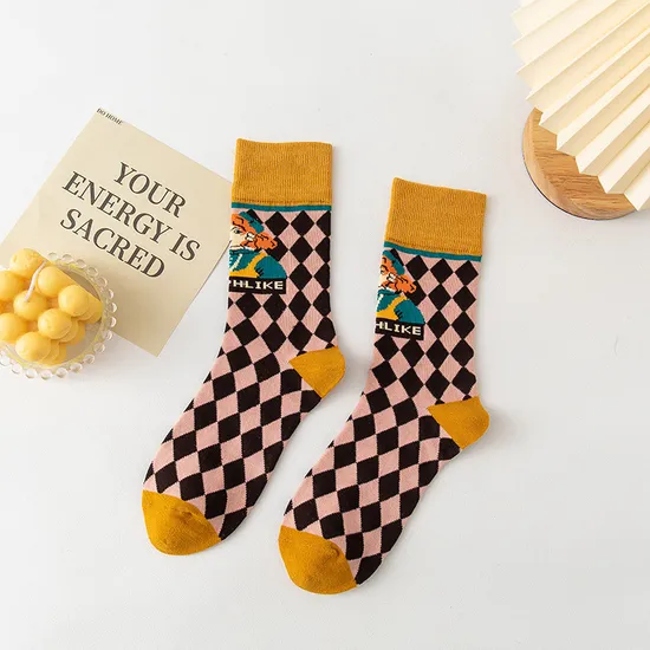 Customized Autumn New Product Creative Portrait Retro Harajuku Style Socks Children Lolita Ins Style Illustration Cute MID Cap Women′s Socks