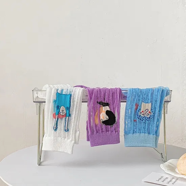 Socks Women′s Spring and Summer New Cartoon Character Graffiti Stripes Girls Wind Kasi Middle Cylinder Socks Cool Skin Transparent Glass Stockings Socks