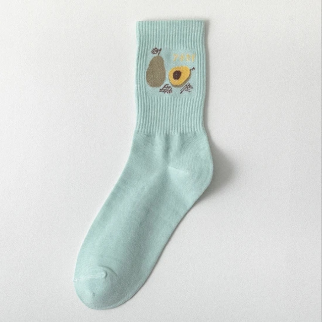 Ladies Cotton Socks Summer Green Fruit MID Calf Cute Socks