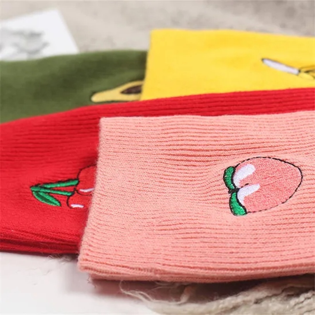 Cute Cartoon Fruit Print Banana Cherry Peach Girls Socks Korean Embroidery Funny Long Socks
