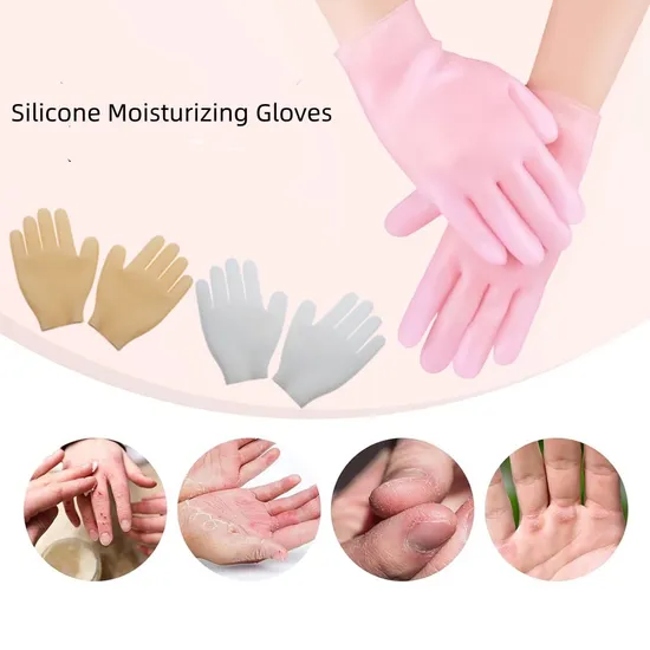 Moisturizing Glove Socks Set, Silicone Gel SPA Socks for Dry Cracked Skin, Silicone Gel Heel Socks Anti Slip, for Foot Hand Softening