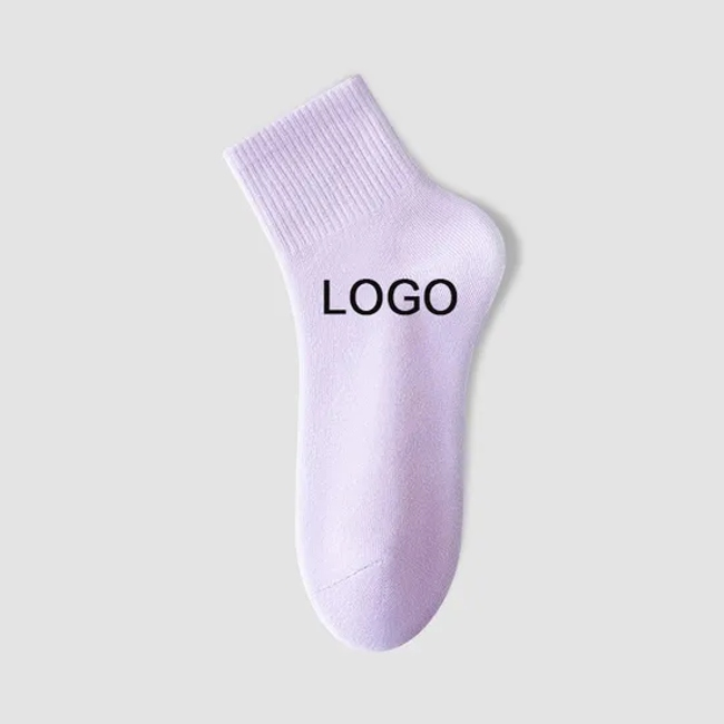 2024 Spring and Summer Custom Logo High Quality Soft Cotton Socks Solid Color Sporty Unisex Casual Crew Socks