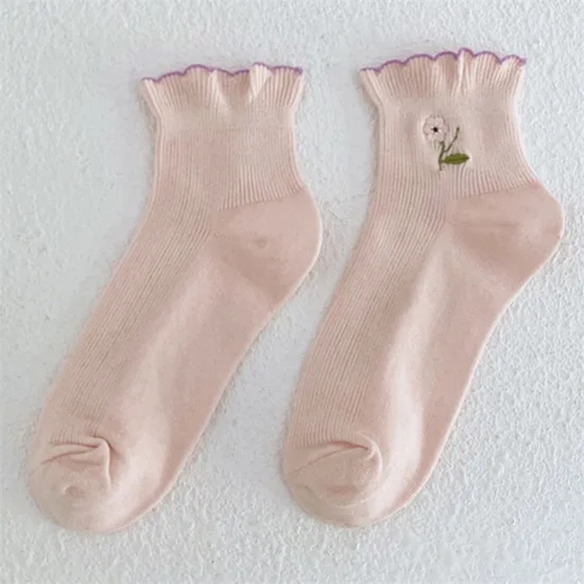 Wholesale Korean Socks Cute Ankle Cotton Lovely Frill Short Socks