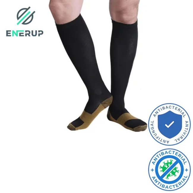 Enerup Copper Nylon Spandex Moisture-Wicking Reinforced Toe Ankle Brace Sport Knee High Compression Socks