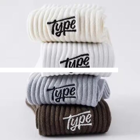 Custom Design Men s Black White Knitting Socks Three Dimensional Embroidery Letter Cute Mid Tube Winter Sports Basketball Socks