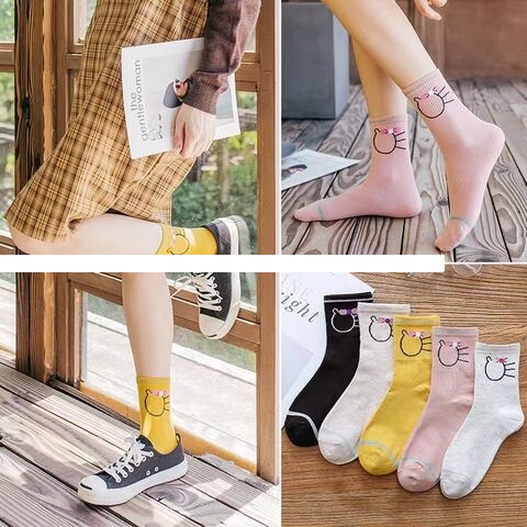 Custom Women s midtube faceless cat design patterned socks