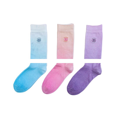 Wholesale Dip Dye Gradient Logo Embroidered Socks Women Ombre Trend Cotton Ribbed Crew Socks