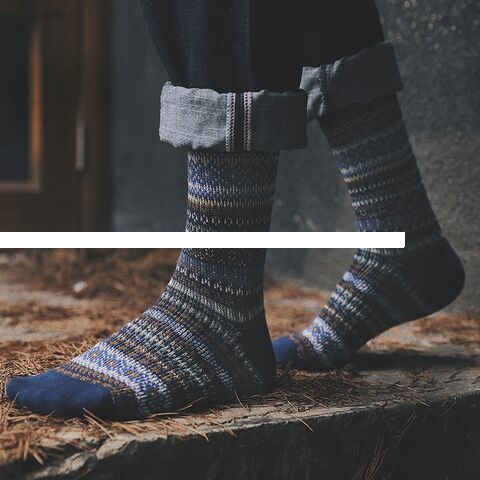 New Design Unisex Size Winter Warm Thick Cotton Knitting Socks Quality Vintage Ethnic Style Seamless Casual Crew Socks for Man