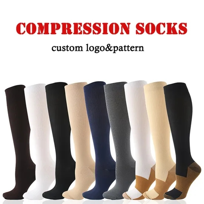 Socks for Autumn and Winter in Stock 20-30mmhg Knee High Sports Compression Socks Wholesale with Customized Pattern Socks