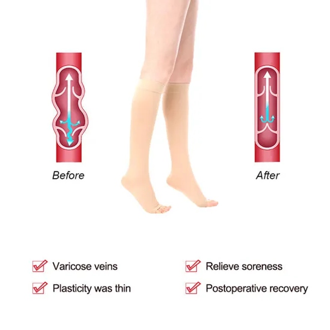 Enerup Nylon Socks Medical Compression Stocks Knee High Socks Open-Toe
