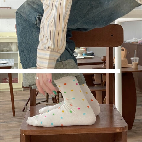 Autumn Colourful Polka Dot Women s Socks Absorb Sweat Casual Cotton Socks Crew Socks For Wholesale